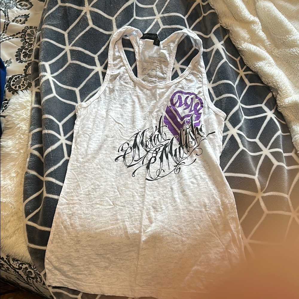Women's White and Purple Metal Mulisha Tank Top